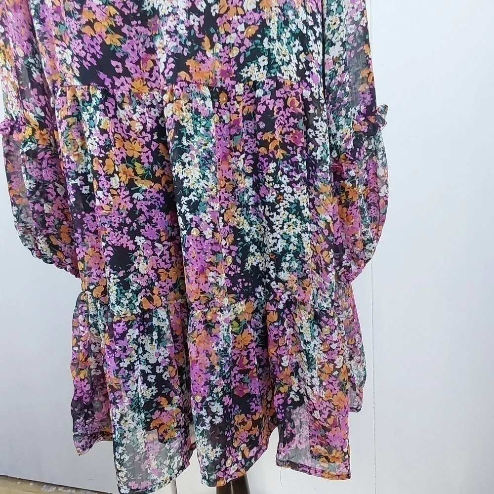 Vince Camuto|  Womens Black Multi-Colored Ditzy  Floral Babydoll Midi Dress XL - Picture 5 of 11